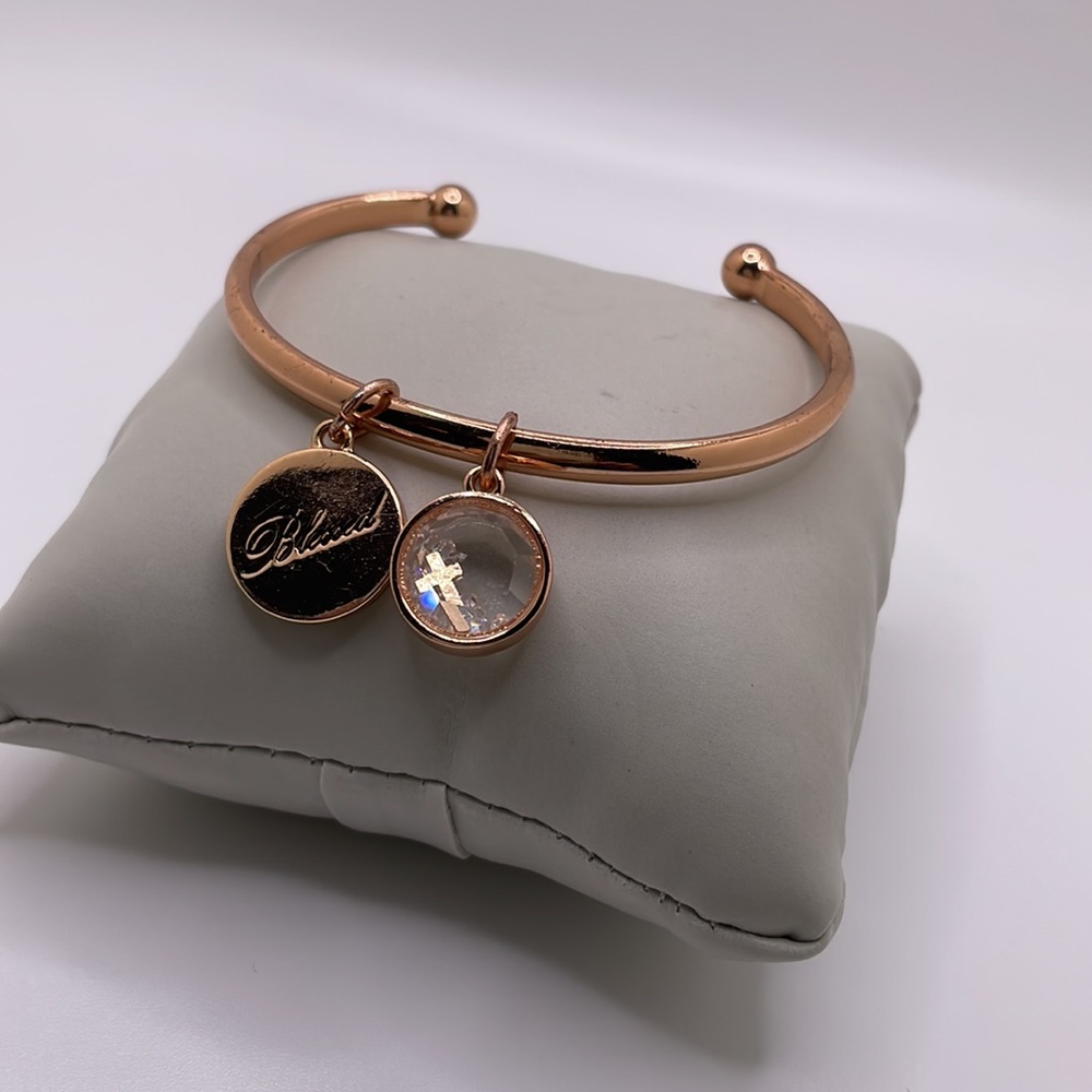 BCBGeneration Women's Metallic Rose Gold Crystal Blessed Cuff Bracelet